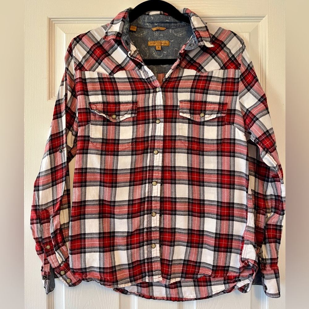 JACH’s Girlfriend Bea White and Red Plaid Button-Up Shirt, Size S